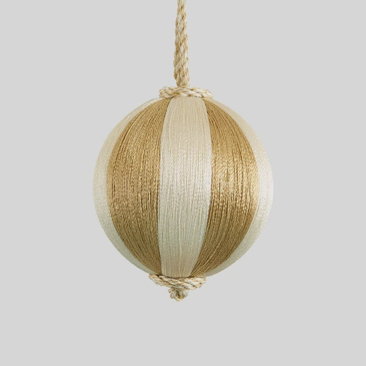 Ivory Champagne Silk Stripe Bauble 8cm