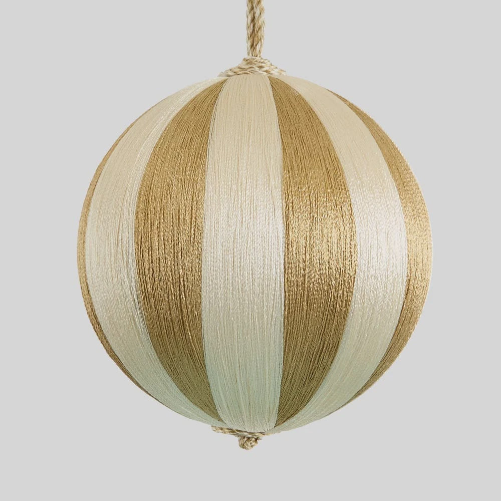 Ivory Champagne Silk Stripe Bauble 15cm