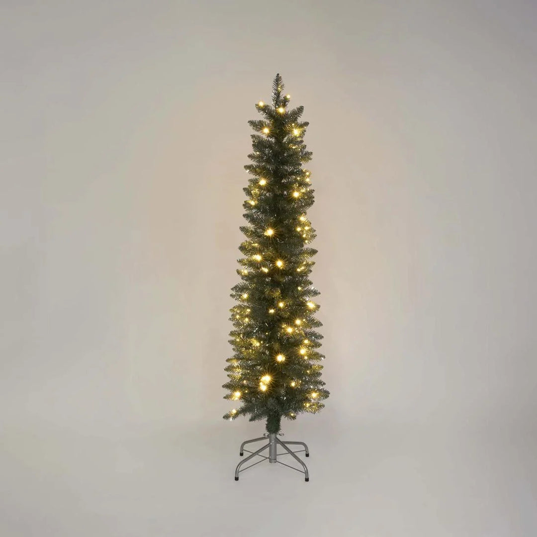 Light Up Slim Pencil Tree | Silver Green | 150cmH