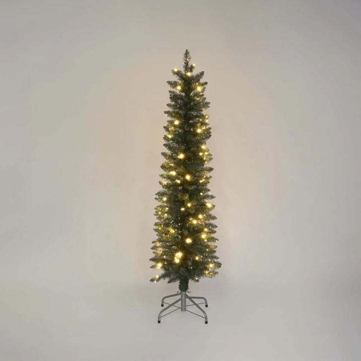 Light Up Slim Pencil Tree | Silver Green | 150cmH