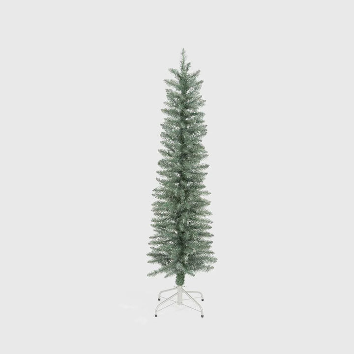 Light Up Slim Pencil Tree | Silver Green | 150cmH