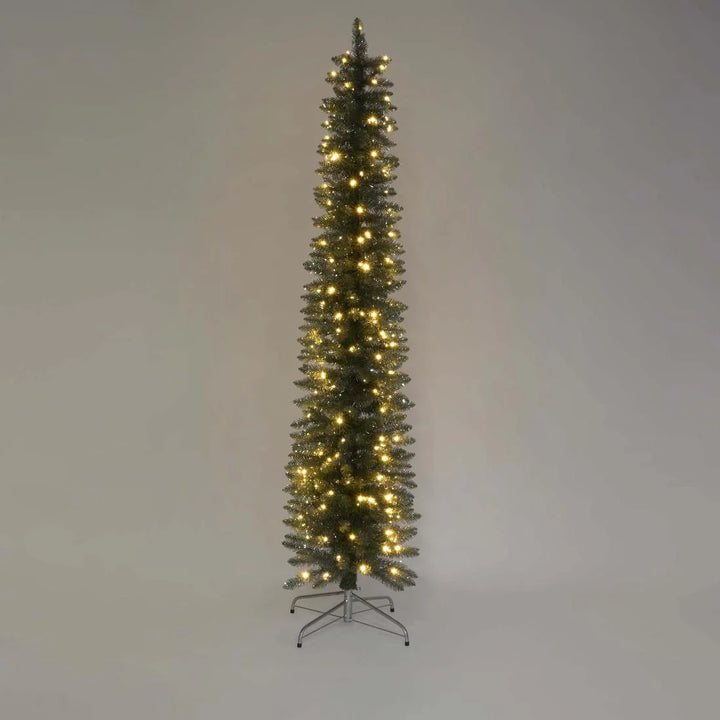 Light Up Slim Pencil Tree | Silver Green | 210cmH