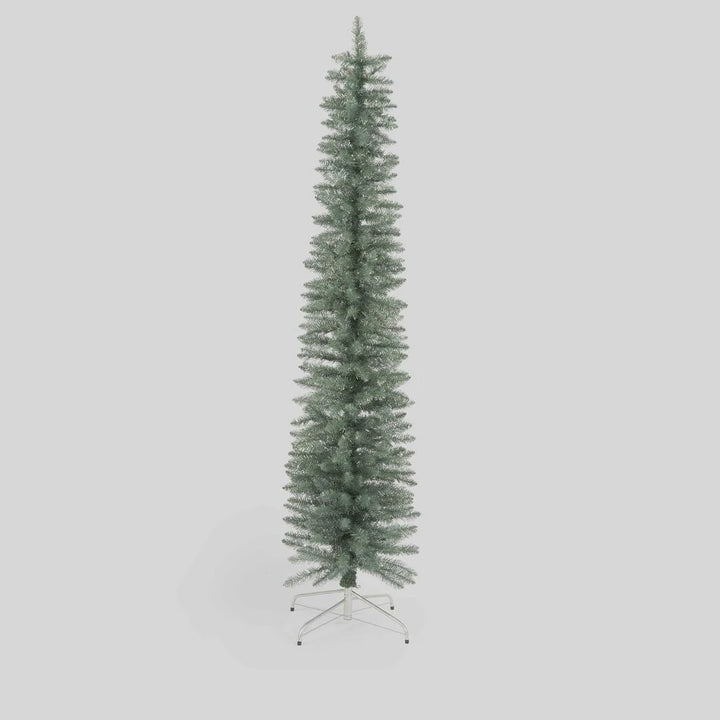Light Up Slim Pencil Tree | Silver Green | 210cmH