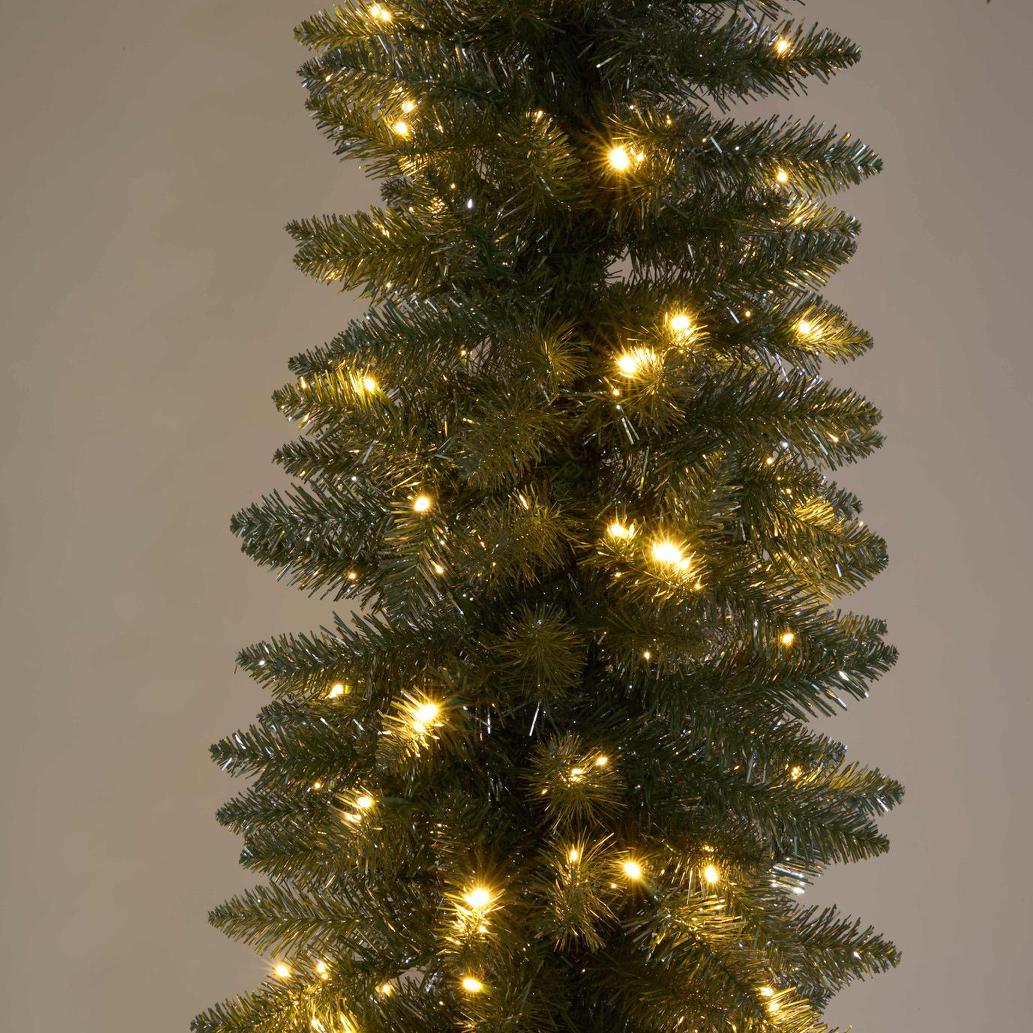 Light Up Slim Pencil Tree | Silver Green | 210cmH