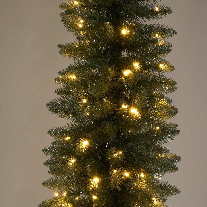 Light Up Slim Pencil Tree | Silver Green | 210cmH