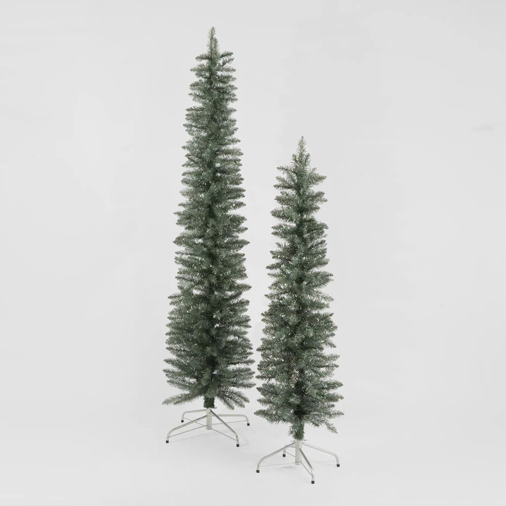 Light Up Slim Pencil Tree | Silver Green | 210cmH