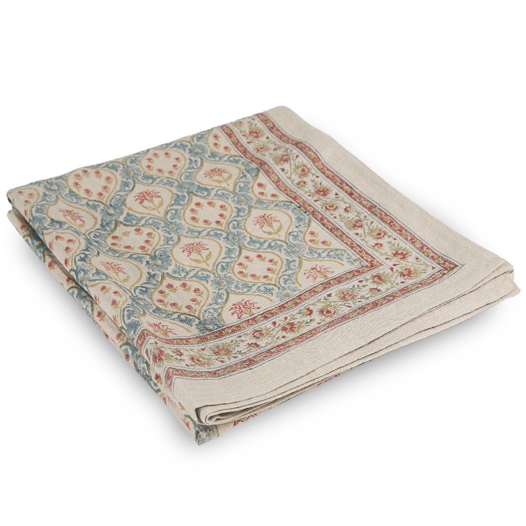Adelle Fleur Linen Tablecloth | Blue - Suzie Anderson Home