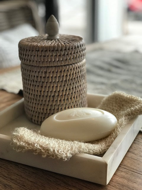 Rattan Cotton Wool Holder | White Wash