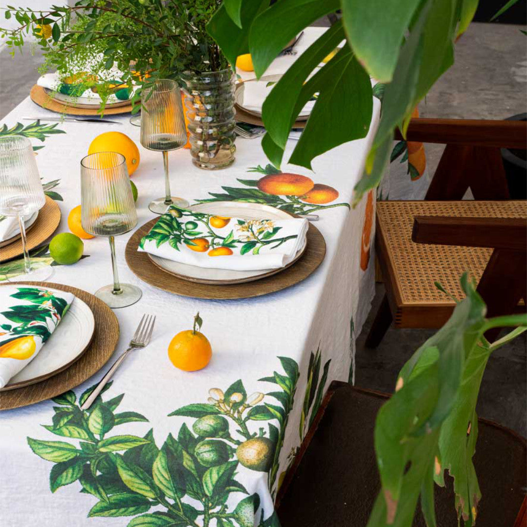 Citruses White Linen Tablecloth | 170x250cm