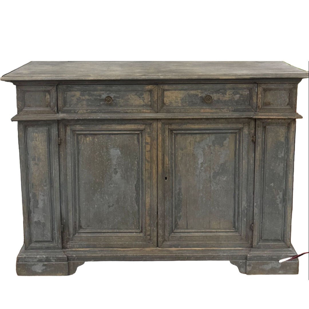 Antique Chestnut Credenza | Italy, Circa 1895 | Painted Chestnut Timber | Blue Patina | 63d x 124h x 163w - Suzie Anderson Home