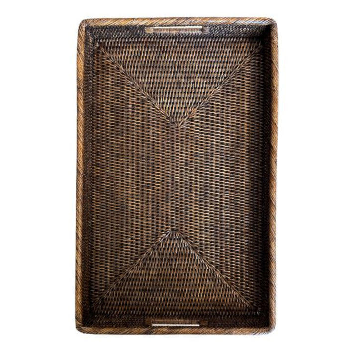 Rectangular Rattan Tray with Inset Handles | Antique Brown