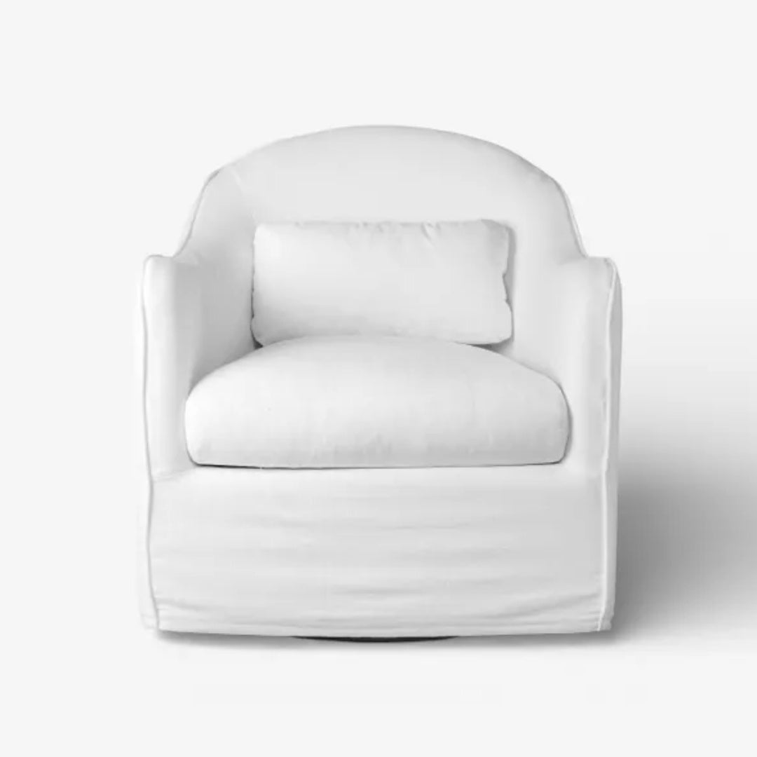 Andrea Cotton Blend Slip Cover Swivel Armchair Feather Foam Seat, Sprung Base