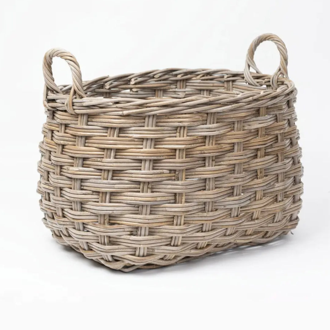 Mondo Kubu Rattan Basket with Handles | W48 x D57 x H46cm