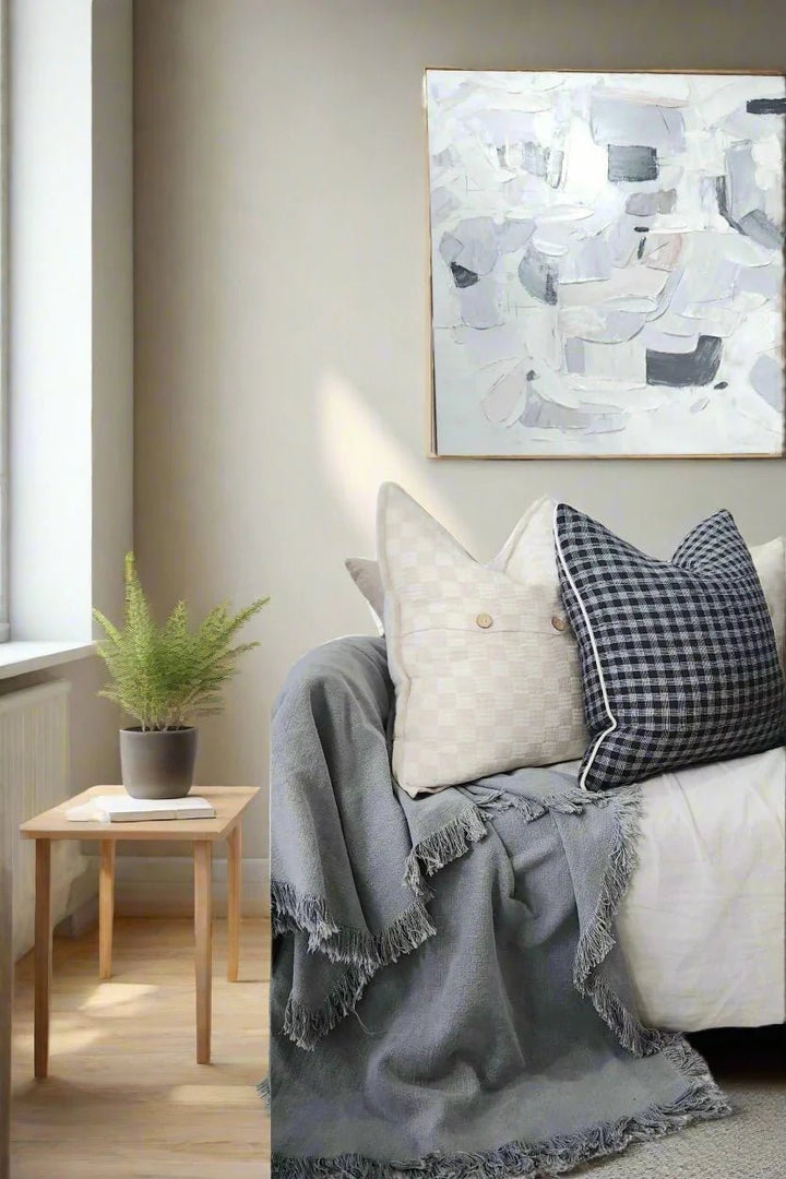 Aura Cushion Cover | Black & White Combing Check with White Piping| 55x55cm - Suzie Anderson Home
