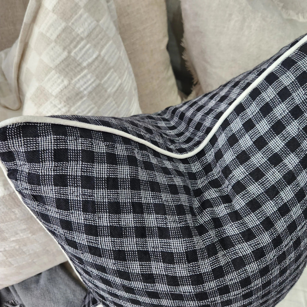 Aura Cushion Cover | Black & White Combing Check with White Piping| 55x55cm - Suzie Anderson Home