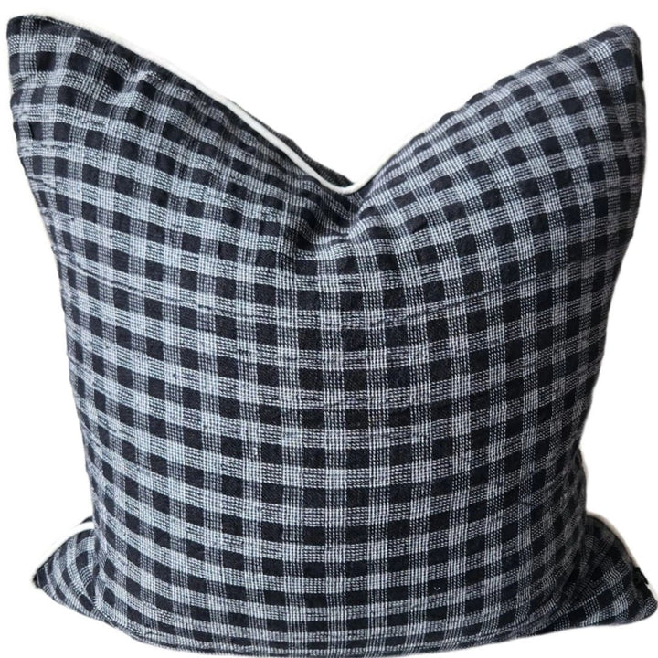 Aura Cushion Cover | Black & White Combing Check with White Piping| 55x55cm - Suzie Anderson Home