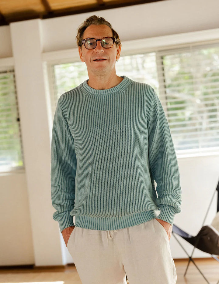 Simple | Fisher Knit Crew Neck Pullover | Blue Smoke