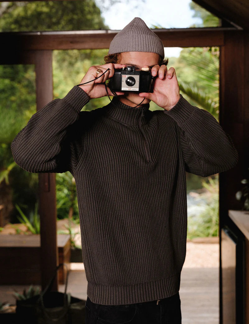 Simple | Beau Quarter Zip Sweater | Charcoal