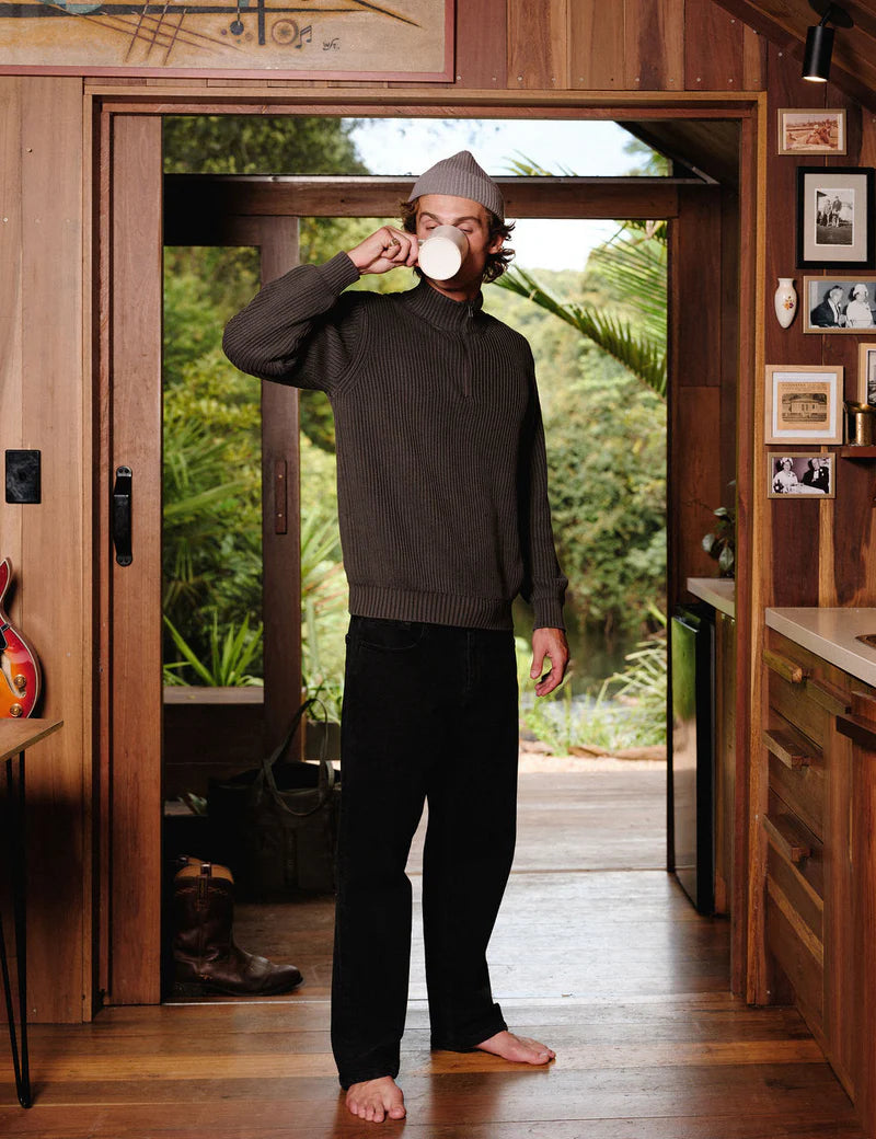 Simple | Beau Quarter Zip Sweater | Charcoal