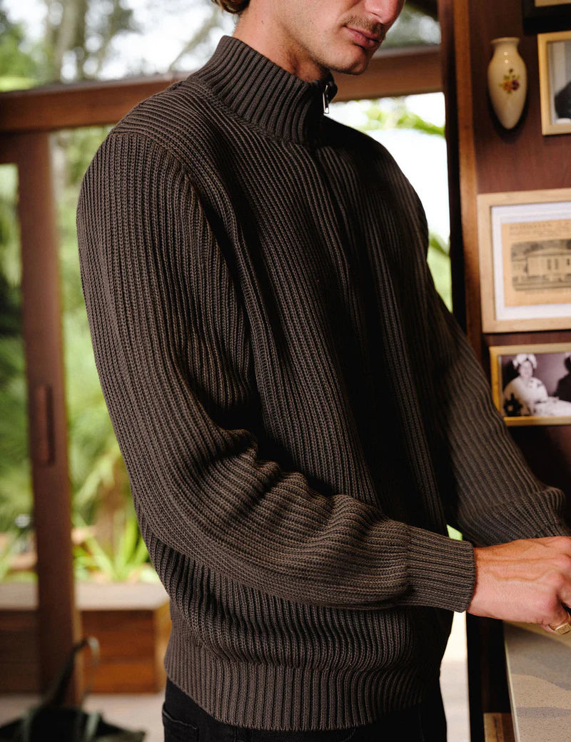 Simple | Beau Quarter Zip Sweater | Charcoal