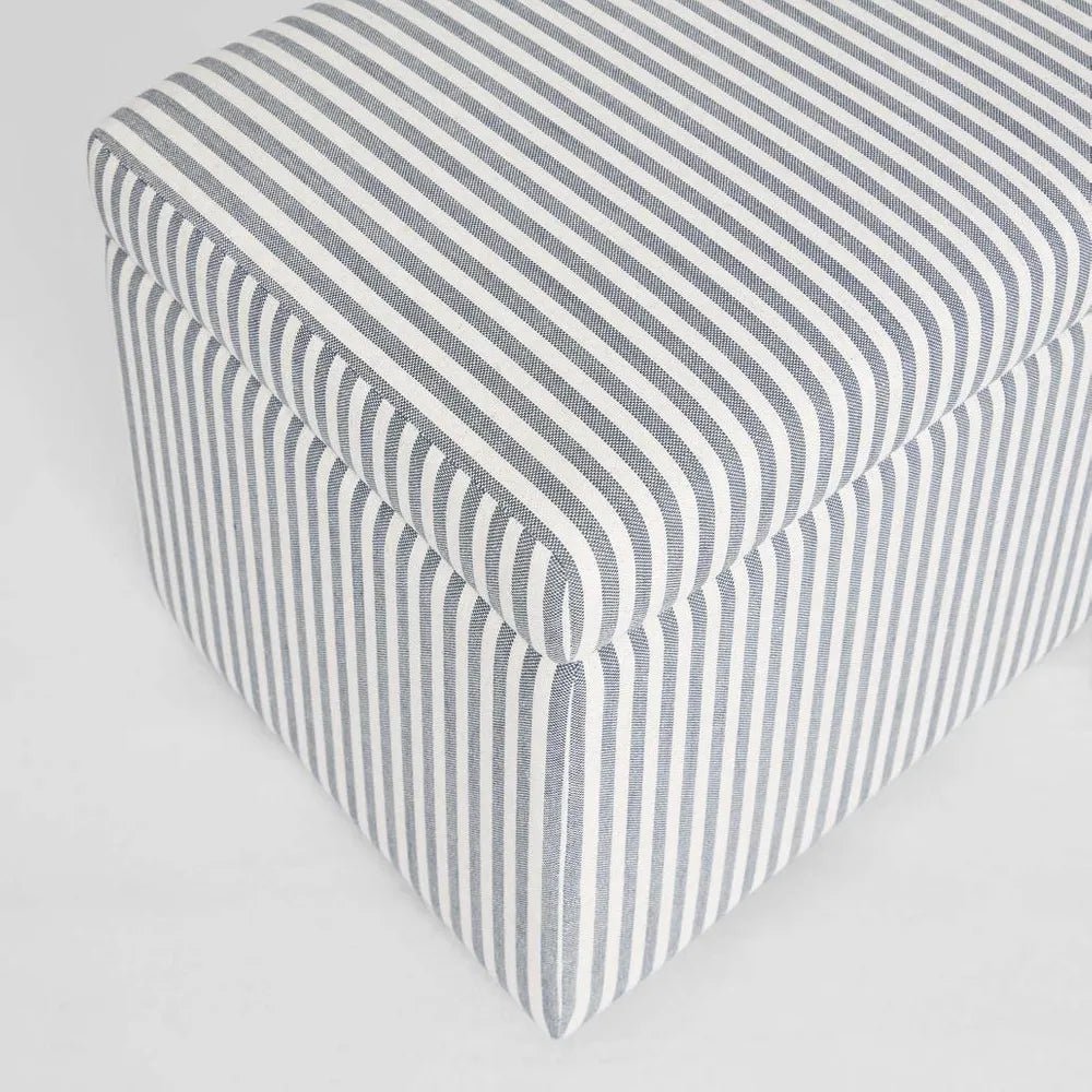 Avalon Bed end Storage Ottoman | White & Blue Stripe | W140 x D45 x H48cm - Suzie Anderson Home