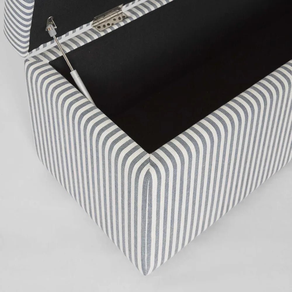 Avalon Bed end Storage Ottoman | White & Blue Stripe | W140 x D45 x H48cm - Suzie Anderson Home