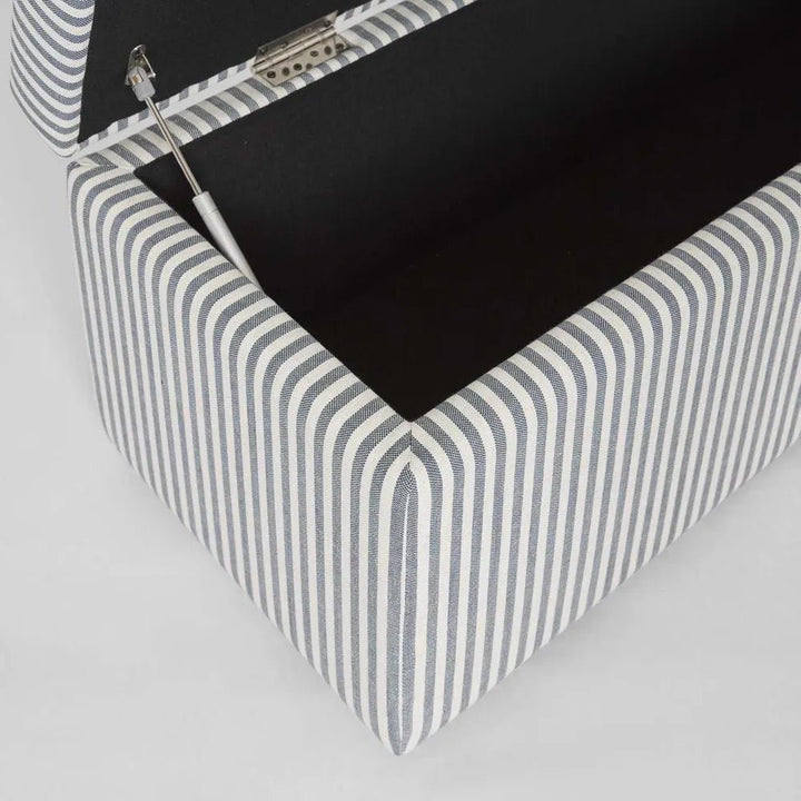 Avalon Bed end Storage Ottoman | White & Blue Stripe | W140 x D45 x H48cm - Suzie Anderson Home