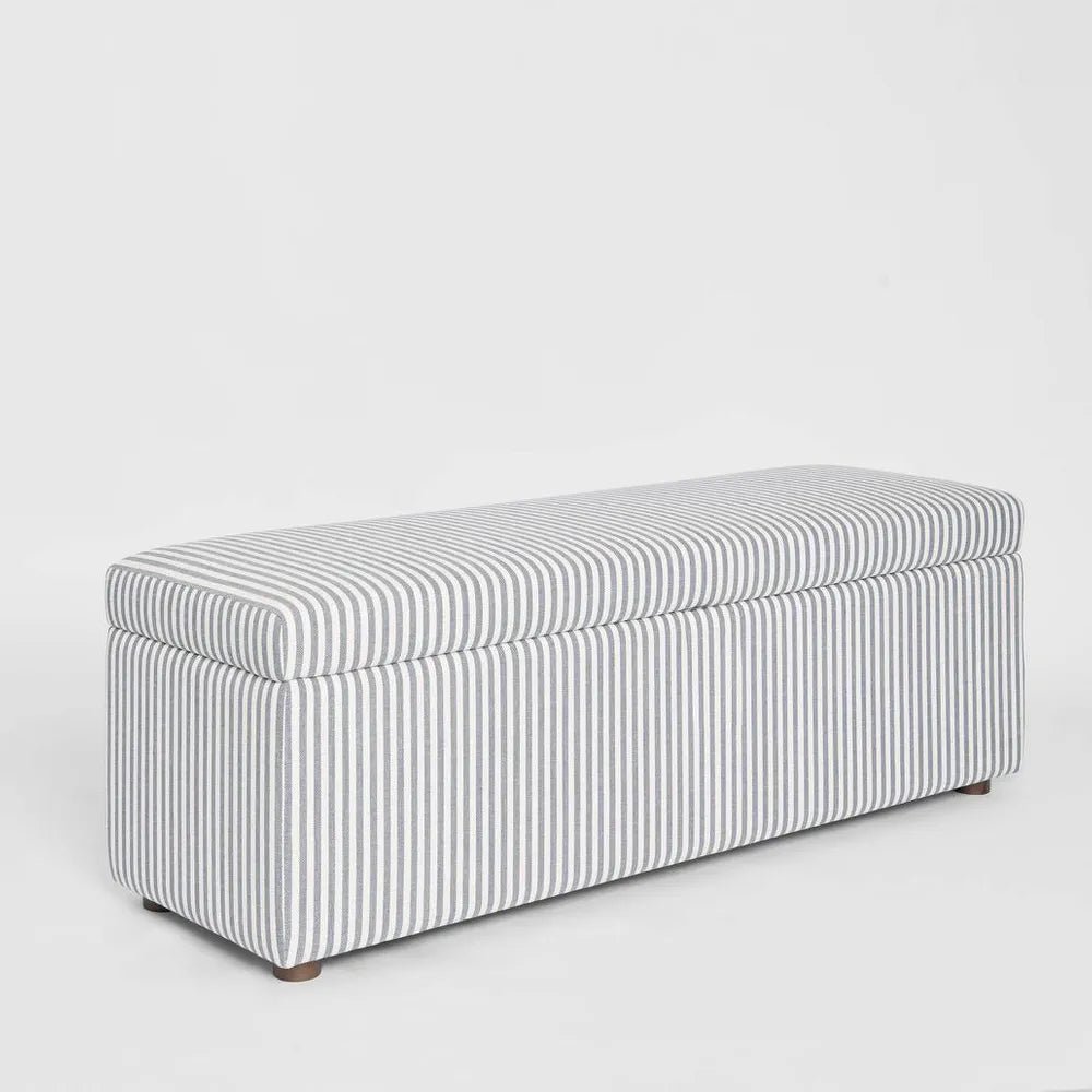 Avalon Bed end Storage Ottoman | White & Blue Stripe | W140 x D45 x H48cm - Suzie Anderson Home
