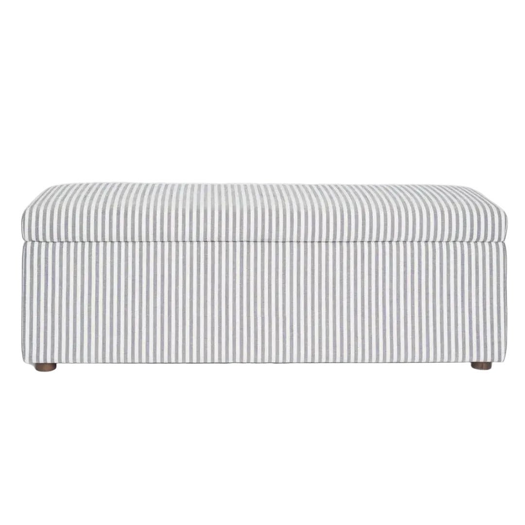 Avalon Bed end Storage Ottoman | White & Blue Stripe | W140 x D45 x H48cm - Suzie Anderson Home