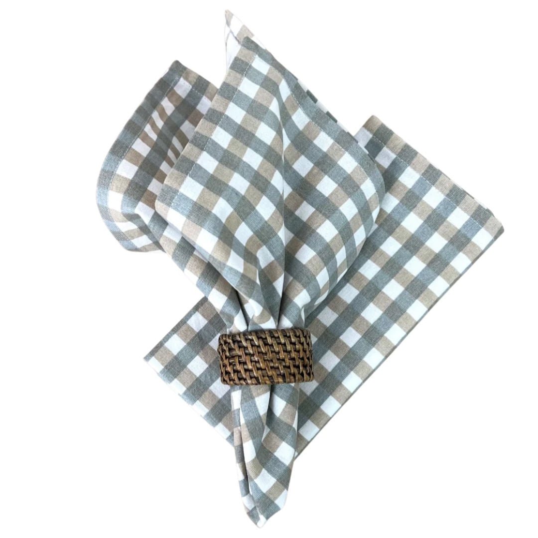 Avignon Beige Grey Gingham Serviette - Suzie Anderson Home