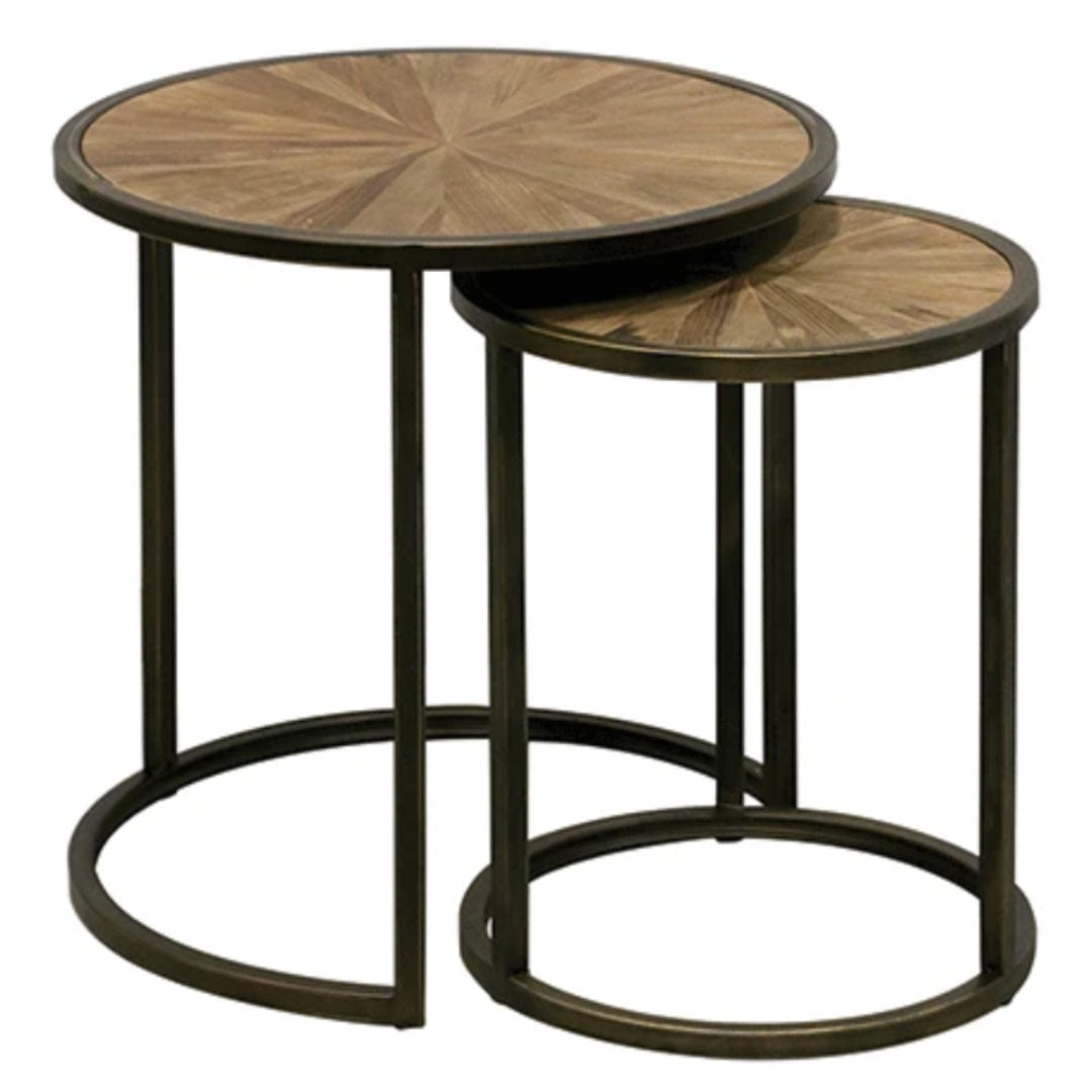 Round Nesting Tables | Recycled Elm and Black Copper