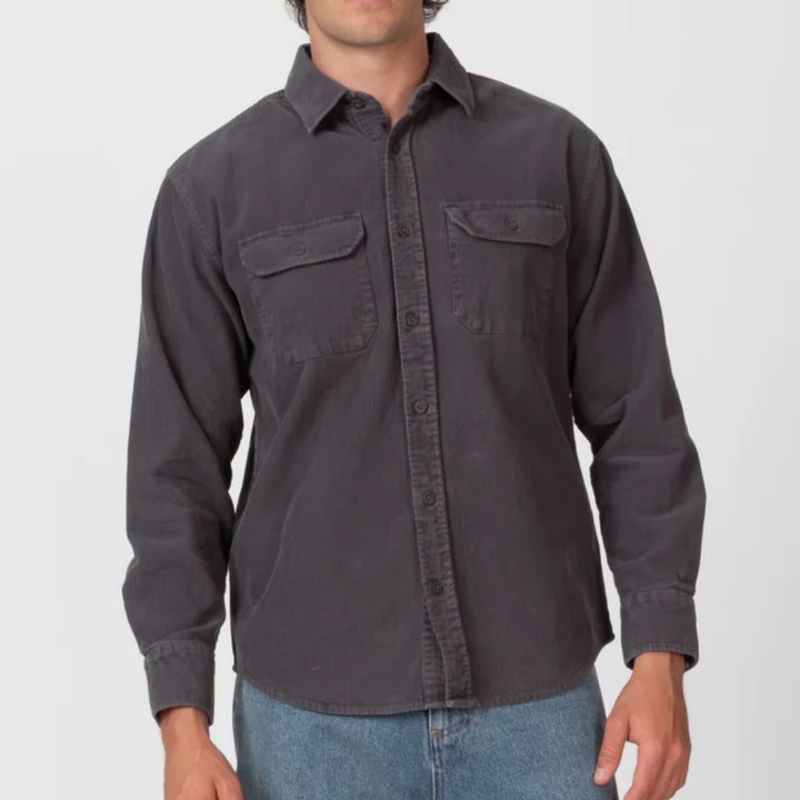 Simple | Sawyer Cord Long Sleeve Shirt | Fade Charcoal