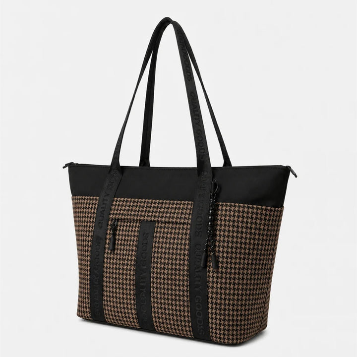 Simple | Jasper Houndstooth Weekender Bag | Charcoal/Tan