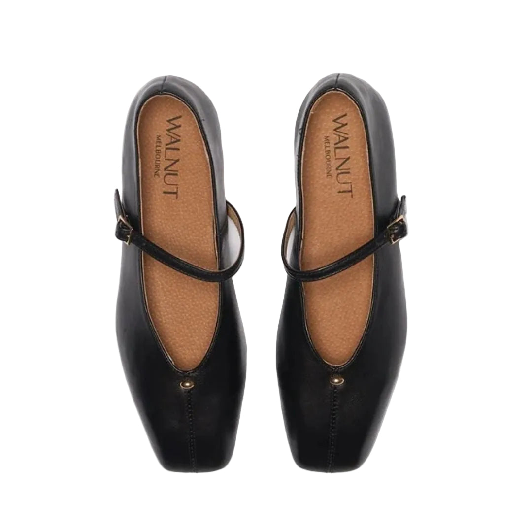 Walnut | Lennon Leather Ballet Shoe / Ballet Flat | Black