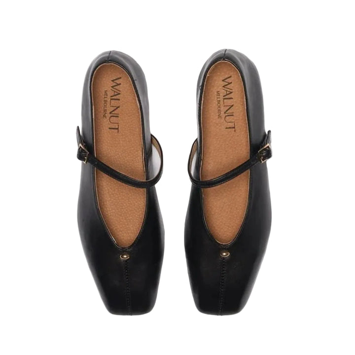 Walnut | Lennon Leather Ballet Shoe / Ballet Flat | Black