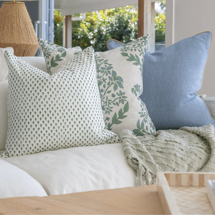 Devon Dots Green Hand Block Print Medium Cushion Cover