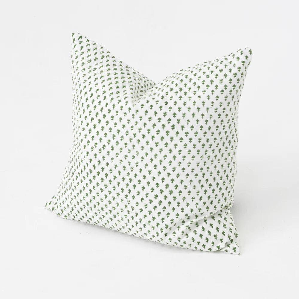 Devon Dots Green Hand Block Print Medium Cushion Cover