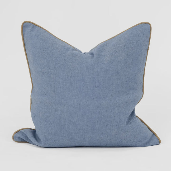 Linen Piped Blue &amp; Mustard Handwoven Cushion Cover