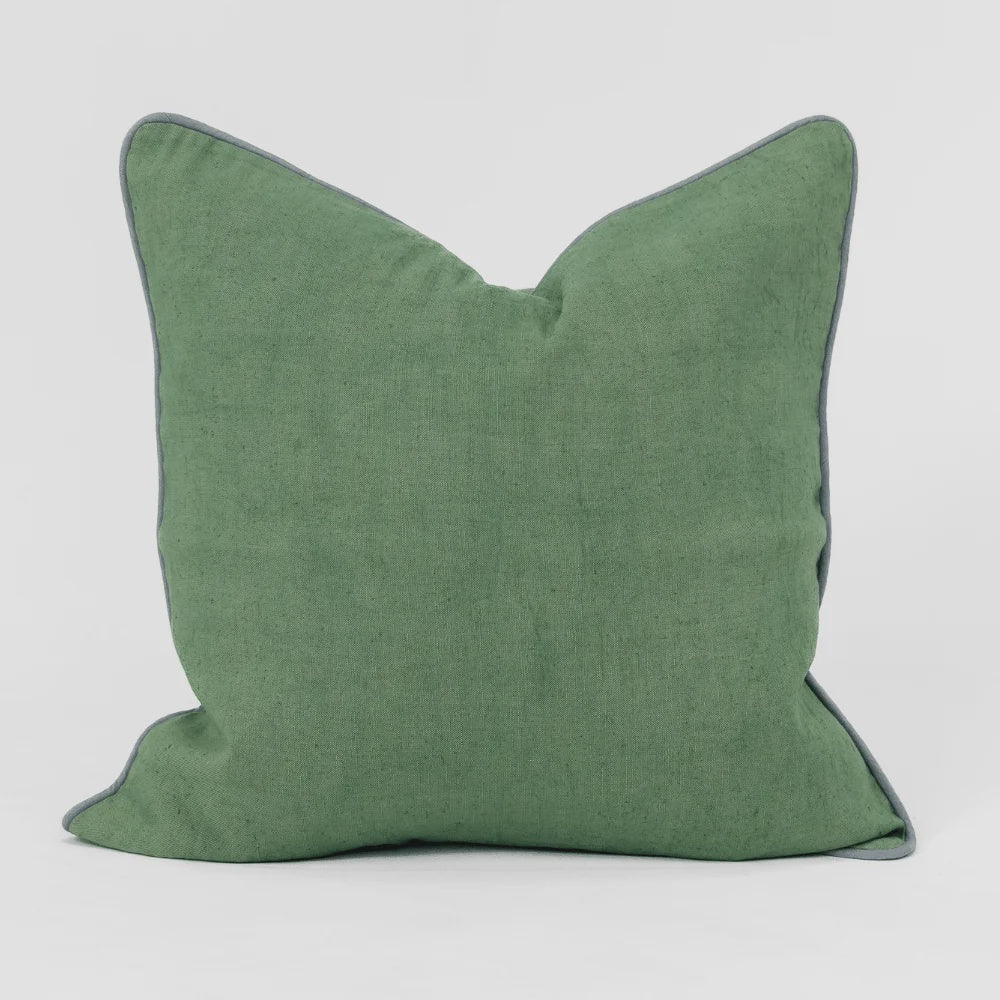 Linen Piped Green &amp; Blue Handwoven Cushion cover
