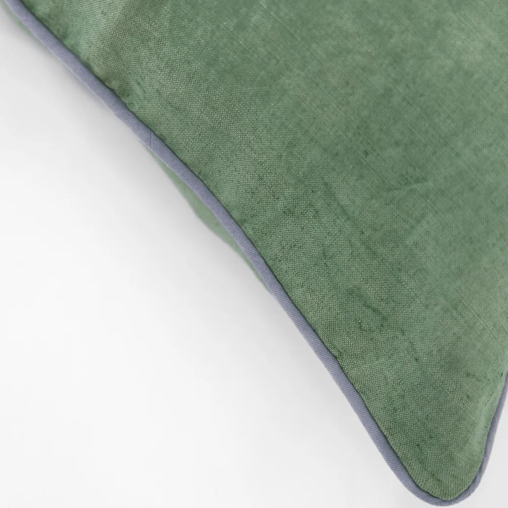 Linen Piped Green &amp; Blue Handwoven Cushion cover