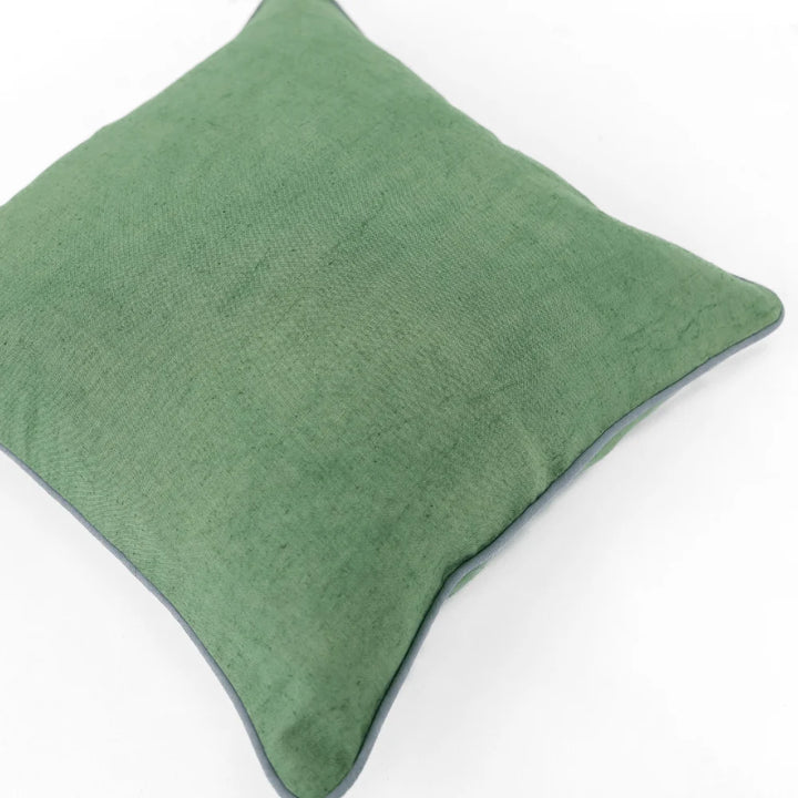 Linen Piped Green &amp; Blue Handwoven Cushion cover