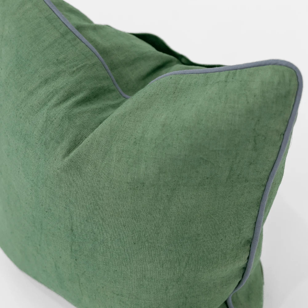 Linen Piped Green &amp; Blue Handwoven Cushion cover