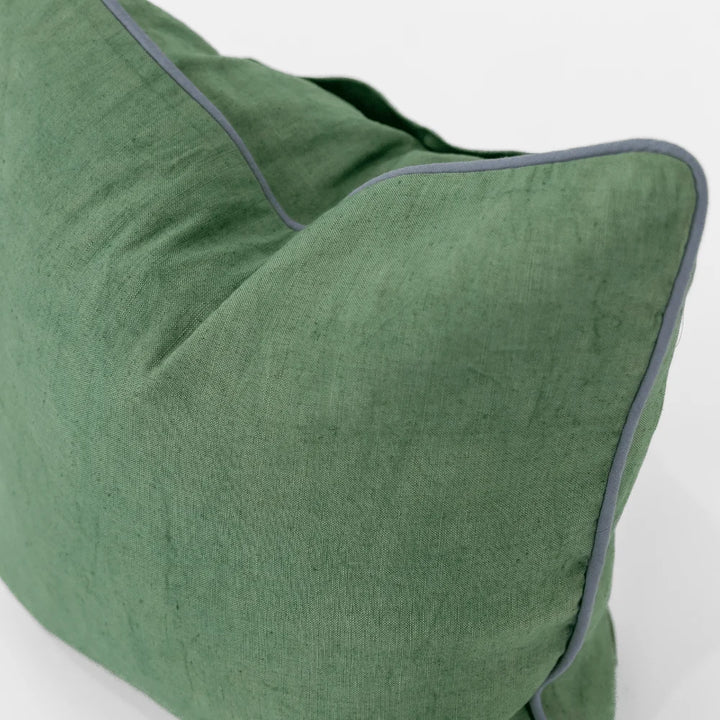 Linen Piped Green &amp; Blue Handwoven Cushion cover
