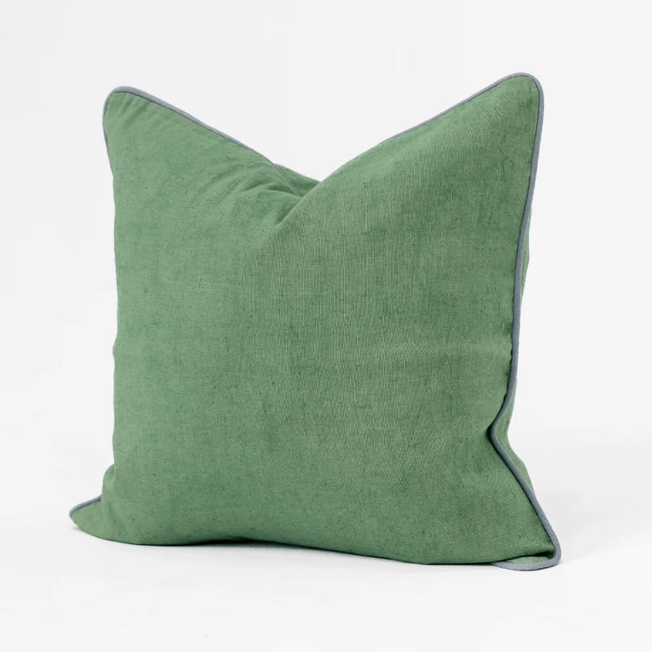Linen Piped Green &amp; Blue Handwoven Cushion cover