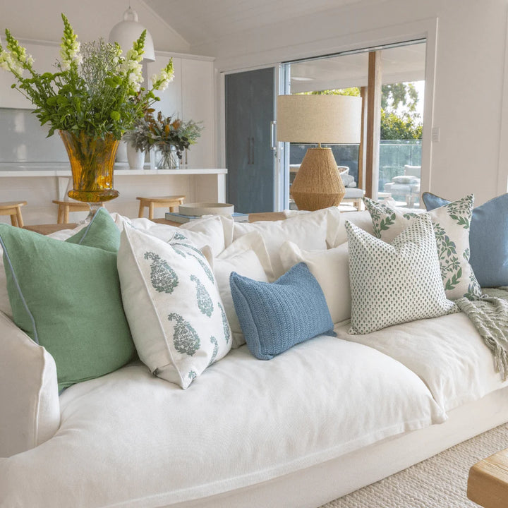 Linen Piped Green &amp; Blue Handwoven Cushion cover