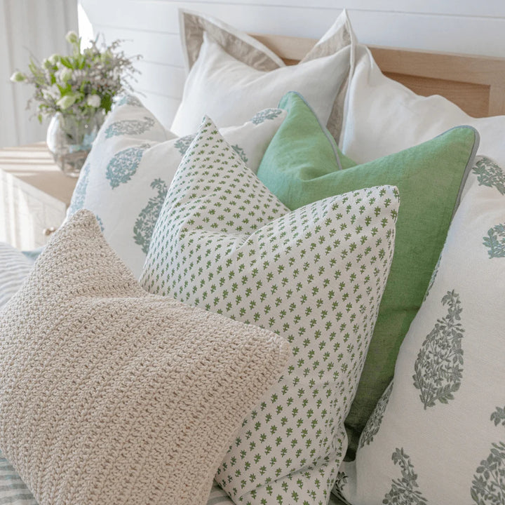 Linen Piped Green &amp; Blue Handwoven Cushion cover