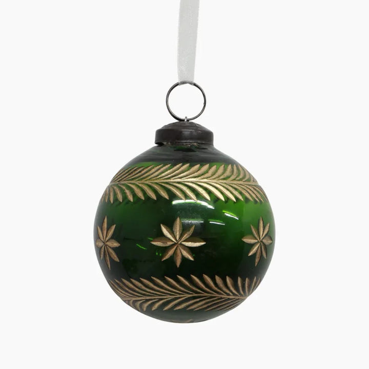 Amina Glass Green/Gold Bauble Ornament
