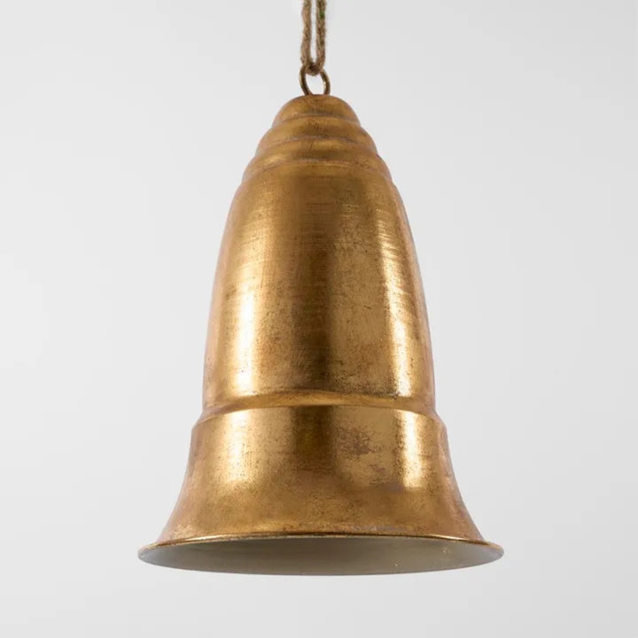 Tall Ridged Gold Hanging Christmas Bell 34cmH