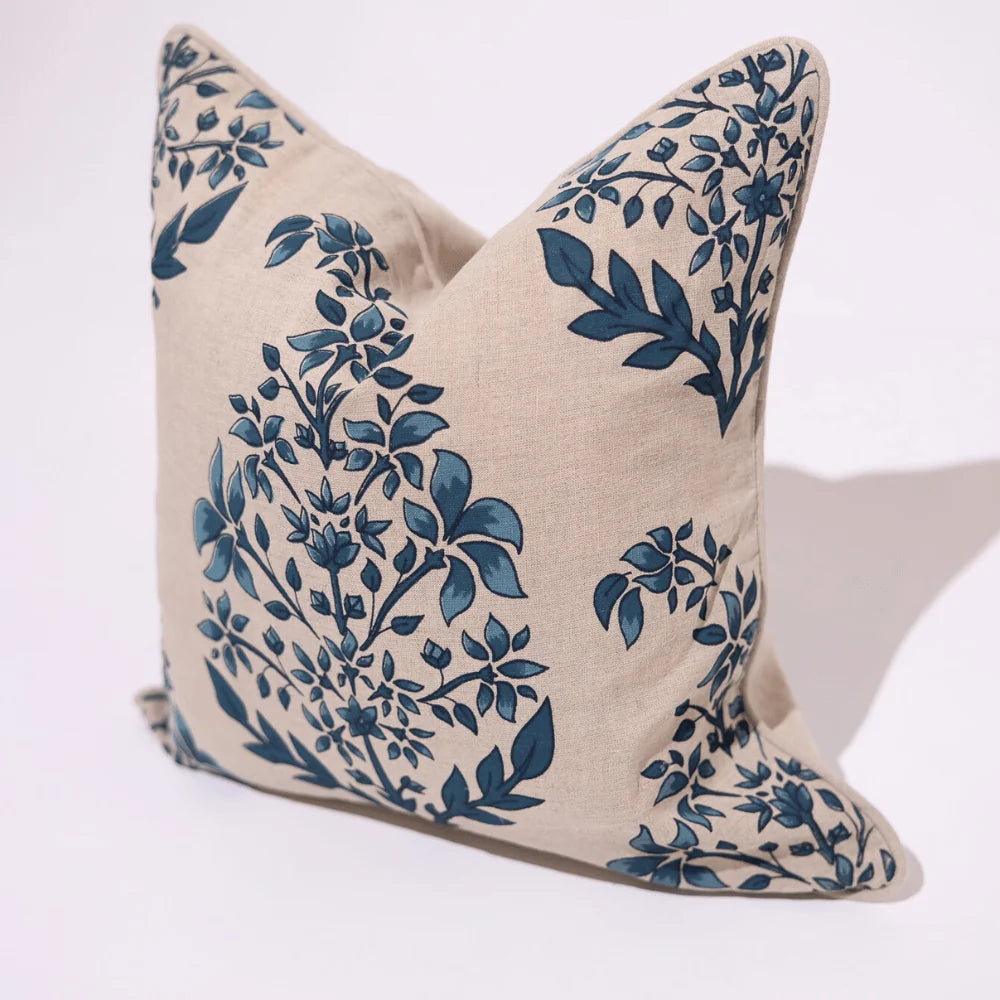 Devon Inner Paisley Print Blue Hand Screen Print Cushion Cover