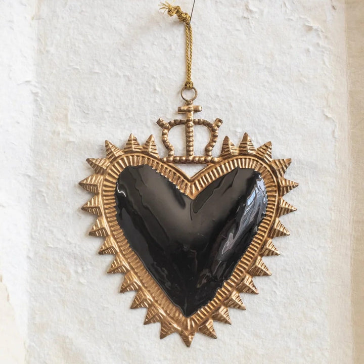 Milagro Black Heart with Crown Ornament
